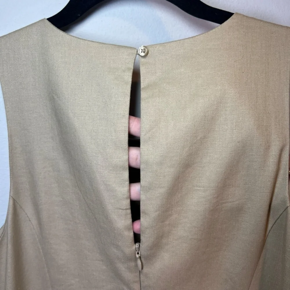 Banana Republic Linen Blend Cropped Wide Leg Sleeveless Jumpsuit Tan Belt Size 6